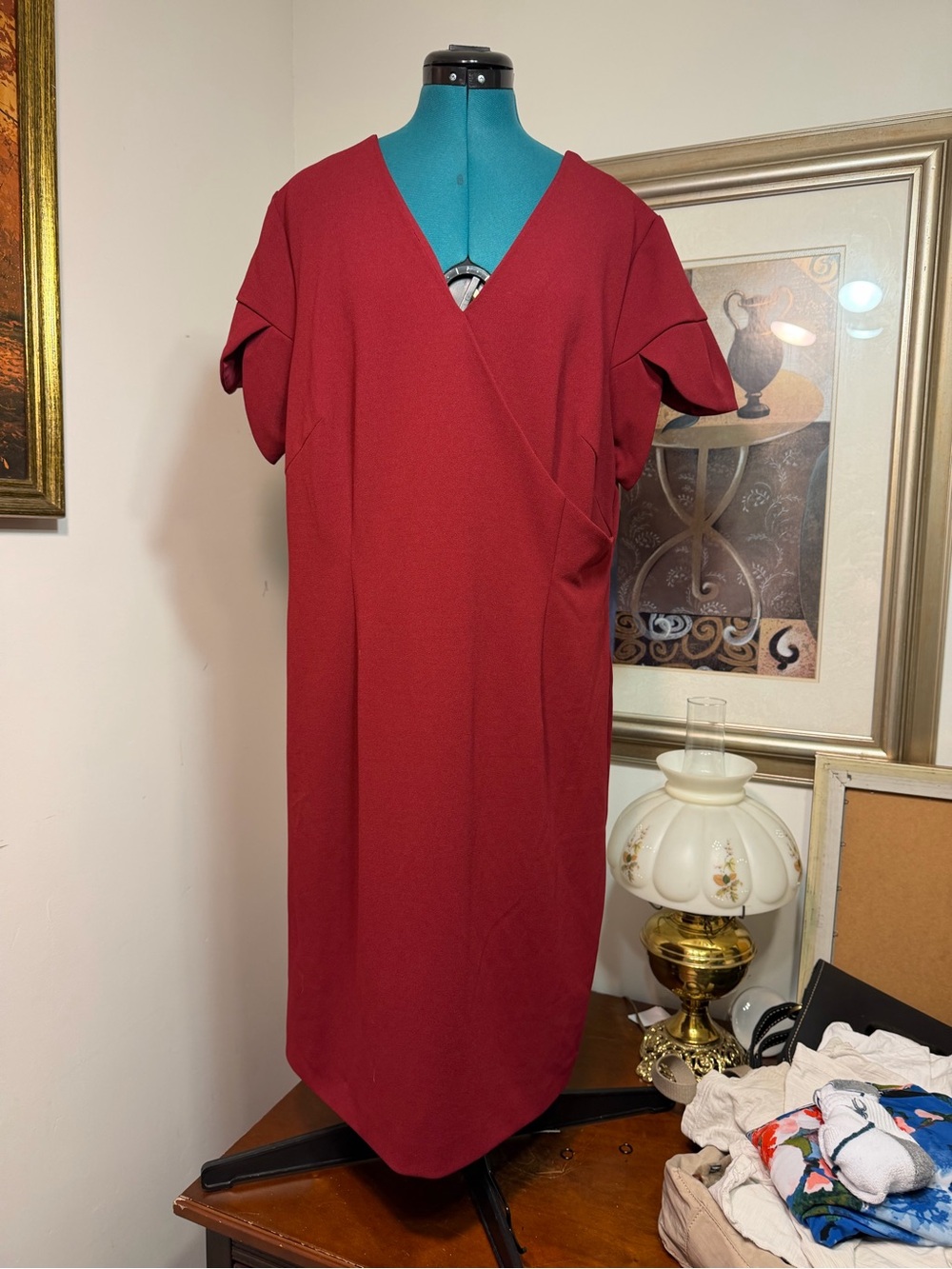 Alexia Admor Deep Red Midi Wrap V-Neck Dress